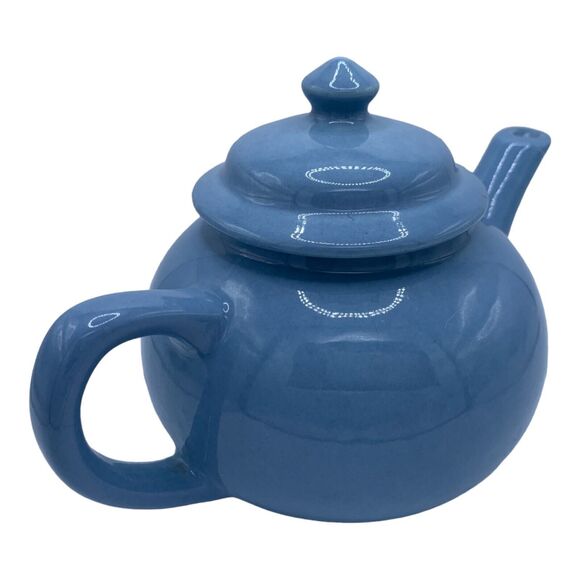 light blue mini ceramic teapot Homer Laughlin USA lead free - Picture 3 of 8